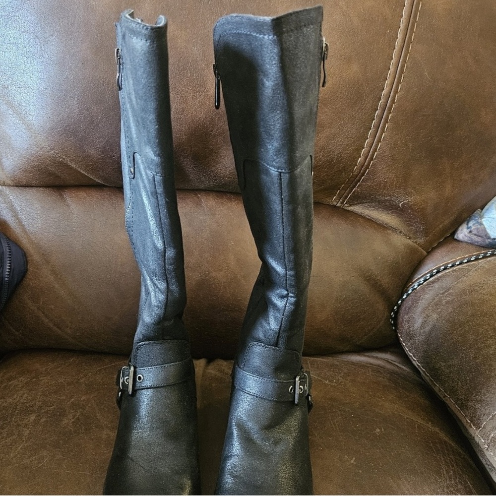 Black Leather Knee-High Boots
